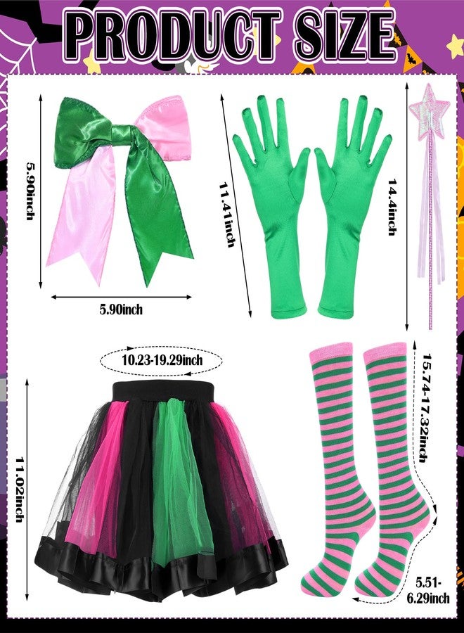 ShinyMatch 5 Pcs Halloween Costumes Pink and Green Witch Costume Tutu Skirt Hair Bow Gloves Socks Wand for Halloween Cosplay Party - Image 3